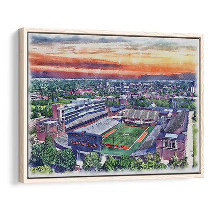 Illinois Fighting, Illinois Memorial Painting Stadium Watercolor, Sport Gift Art, Framed Canvas Print Wall Art