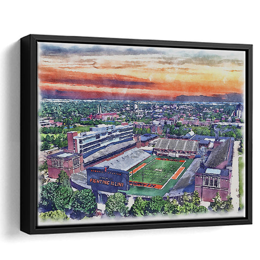 Illinois Fighting, Illinois Memorial Painting Stadium Watercolor, Sport Gift Art, Framed Canvas Print Wall Art