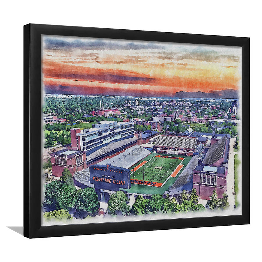 Illinois Fighting, Illinois Memorial Painting Stadium Watercolor, Sport Gift Art, Framed Art Print Wall Decor