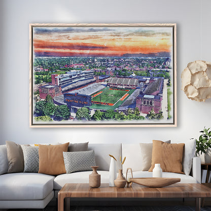 Illinois Fighting, Illinois Memorial Painting Stadium Watercolor, Sport Gift Art, Framed Canvas Print Wall Art