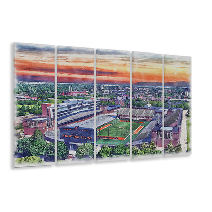 Illinois Fighting, Illinois Memorial Painting Stadium Watercolor, Sport Art, Extra Large Canvas Print Wall Art