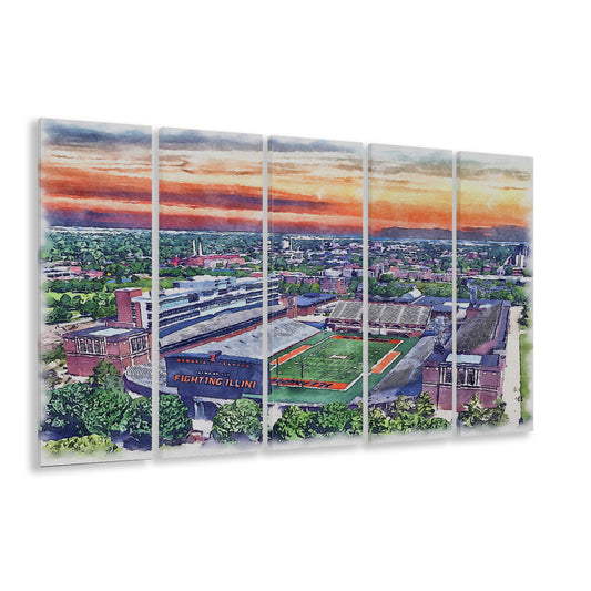 Illinois Fighting, Illinois Memorial Painting Stadium Watercolor, Sport Art, Extra Large Canvas Print Wall Art