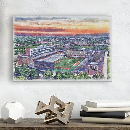 Illinois Fighting, Illinois Memorial Painting Stadium Watercolor, Sport Art, Gifts for him, Canvas Print Wall Art
