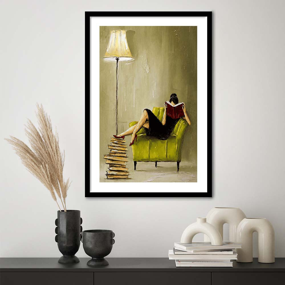 Impressionist Art  Lime Chair Leisure Wall Art Print, Framed Art Print, White Border
