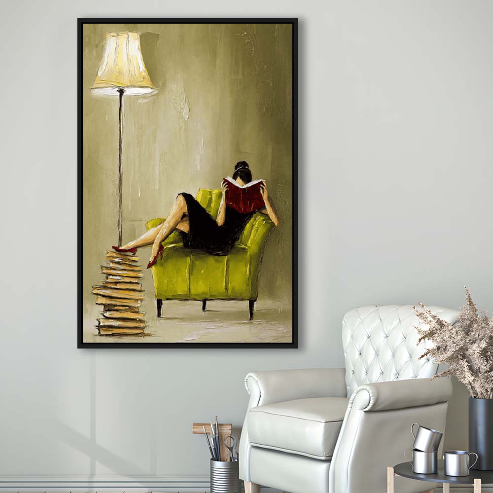 Impressionist Art  Lime Chair Leisure Wall Art Print, Framed Canvas Print, Floating Frame