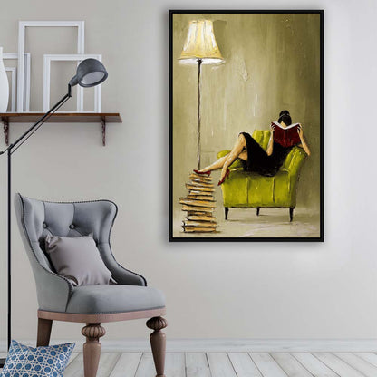 Impressionist Art  Lime Chair Leisure Wall Art Print, Framed Canvas Print, Floating Frame