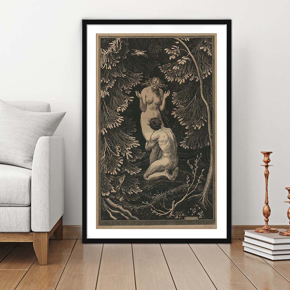In Paradise By Max Svabinsky Wall Art Decor, The Fruit Was Never An Apple, Eros Fantasy, Framed Art Print, White Border