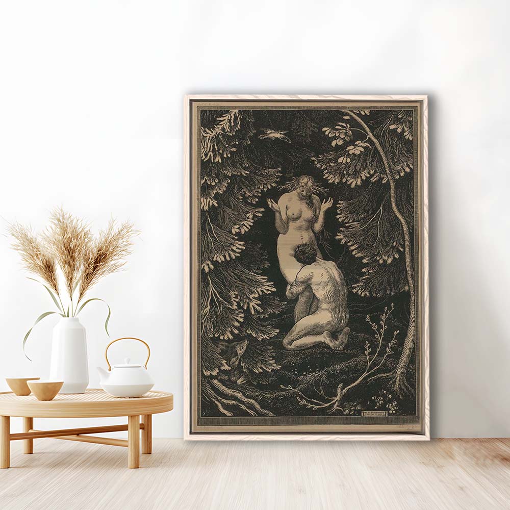 In Paradise By Max Svabinsky Wall Art Decor, The Fruit Was Never An Apple, Eros Fantasy, Framed Canvas Print, Floating Frame