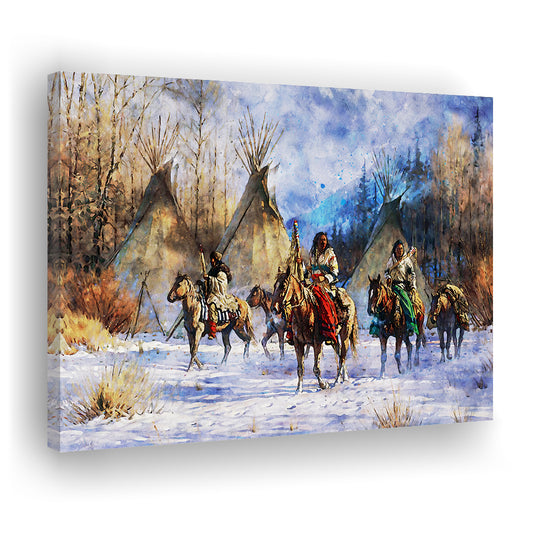 Indian Life American Watercolor Art, Canvas Art Decor Print, Painting Art, Canvas Print Wall Art Home Decor