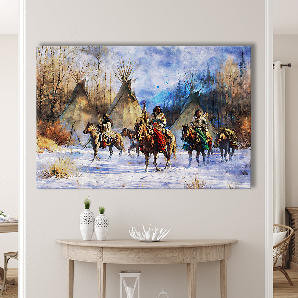Indian Life American Watercolor Art, Canvas Art Decor Print, Painting Art, Canvas Print Wall Art Home Decor