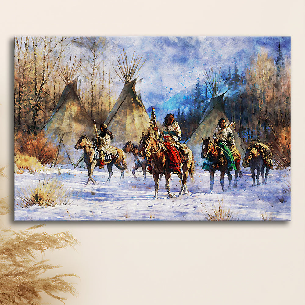 Indian Life American Watercolor Art, Canvas Art Decor Print, Painting Art, Canvas Print Wall Art Home Decor