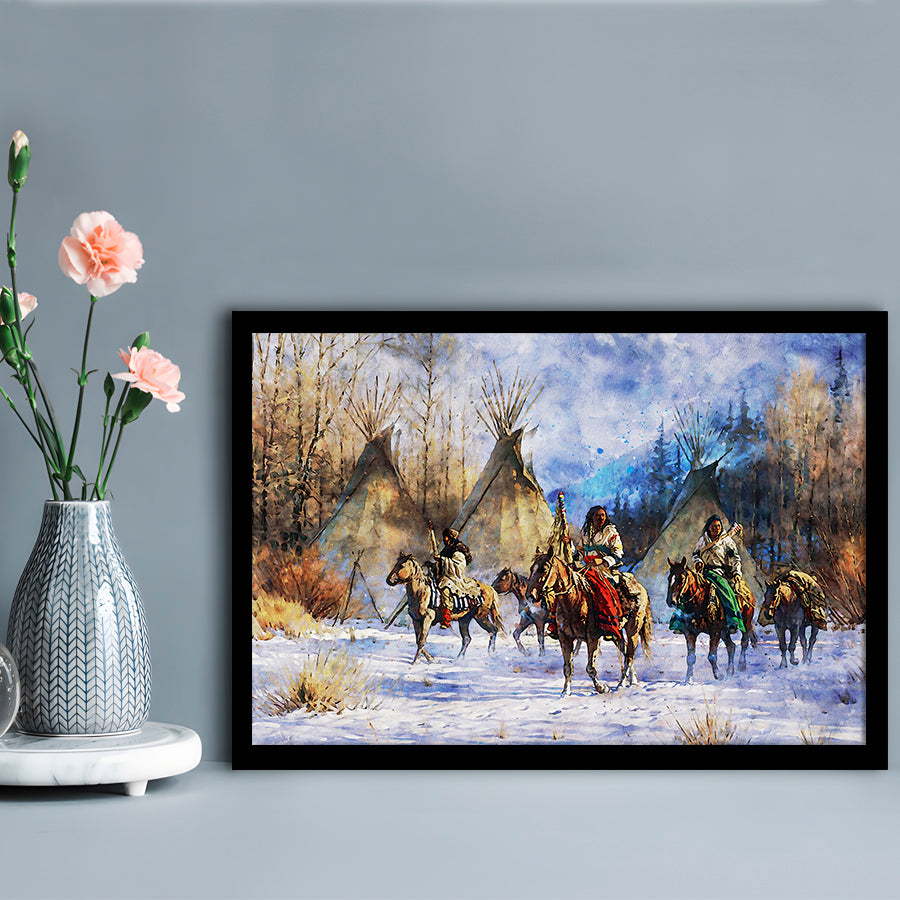 Indian Life American Watercolor Art, Framed  Print, Painting Art, Framed Art Print Wall Decor, Framed Picture