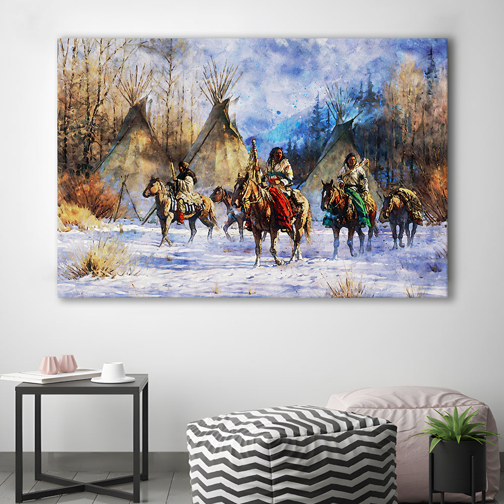 Indian Life American Watercolor Art, Canvas Art Decor Print, Painting Art, Canvas Print Wall Art Home Decor