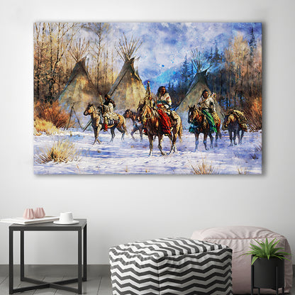 Indian Life American Watercolor Art, Canvas Art Decor Print, Painting Art, Canvas Print Wall Art Home Decor