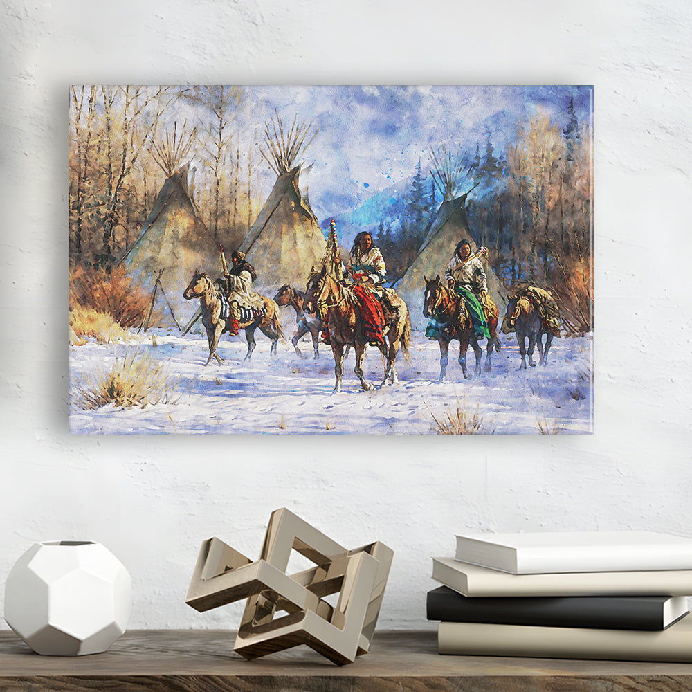 Indian Life American Watercolor Art, Canvas Art Decor Print, Painting Art, Canvas Print Wall Art Home Decor