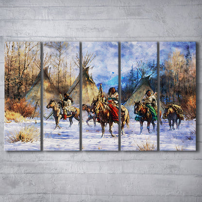 Indian Life American Watercolor Art, Canvas Art Print, Painting Art, Multi Panels Canvas Print Wall Art