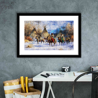 Indian Life American Watercolor Art, Framed  Print, Painting Art, Framed Art Print White Border Wall Decor