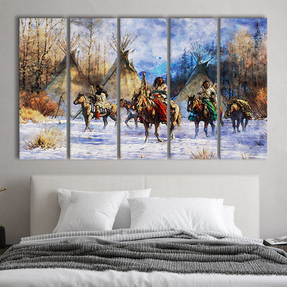 Indian Life American Watercolor Art, Canvas Art Print, Painting Art, Multi Panels Canvas Print Wall Art