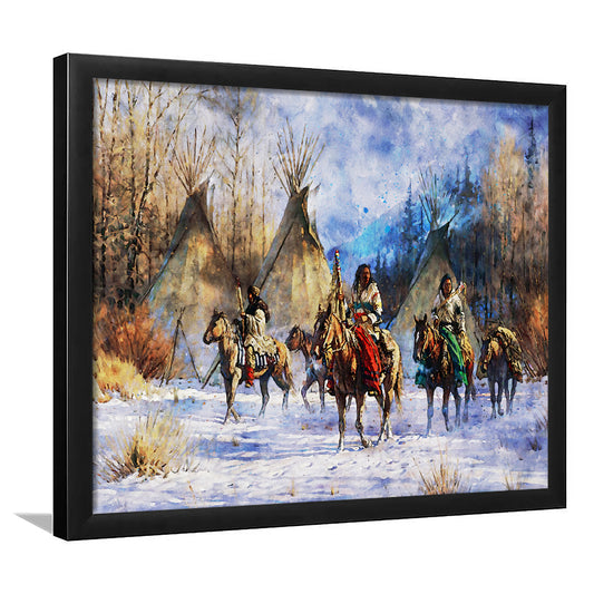 Indian Life American Watercolor Art, Framed  Print, Painting Art, Framed Art Print Wall Decor, Framed Picture