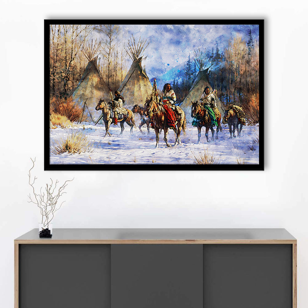 Indian Life American Watercolor Art, Framed  Print, Painting Art, Framed Art Print Wall Decor, Framed Picture