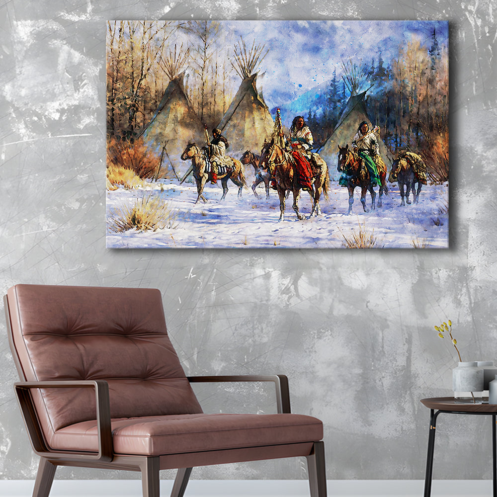 Indian Life American Watercolor Art, Canvas Art Decor Print, Painting Art, Canvas Print Wall Art Home Decor