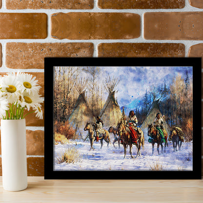 Indian Life American Watercolor Art, Framed  Print, Painting Art, Framed Art Print Wall Decor, Framed Picture