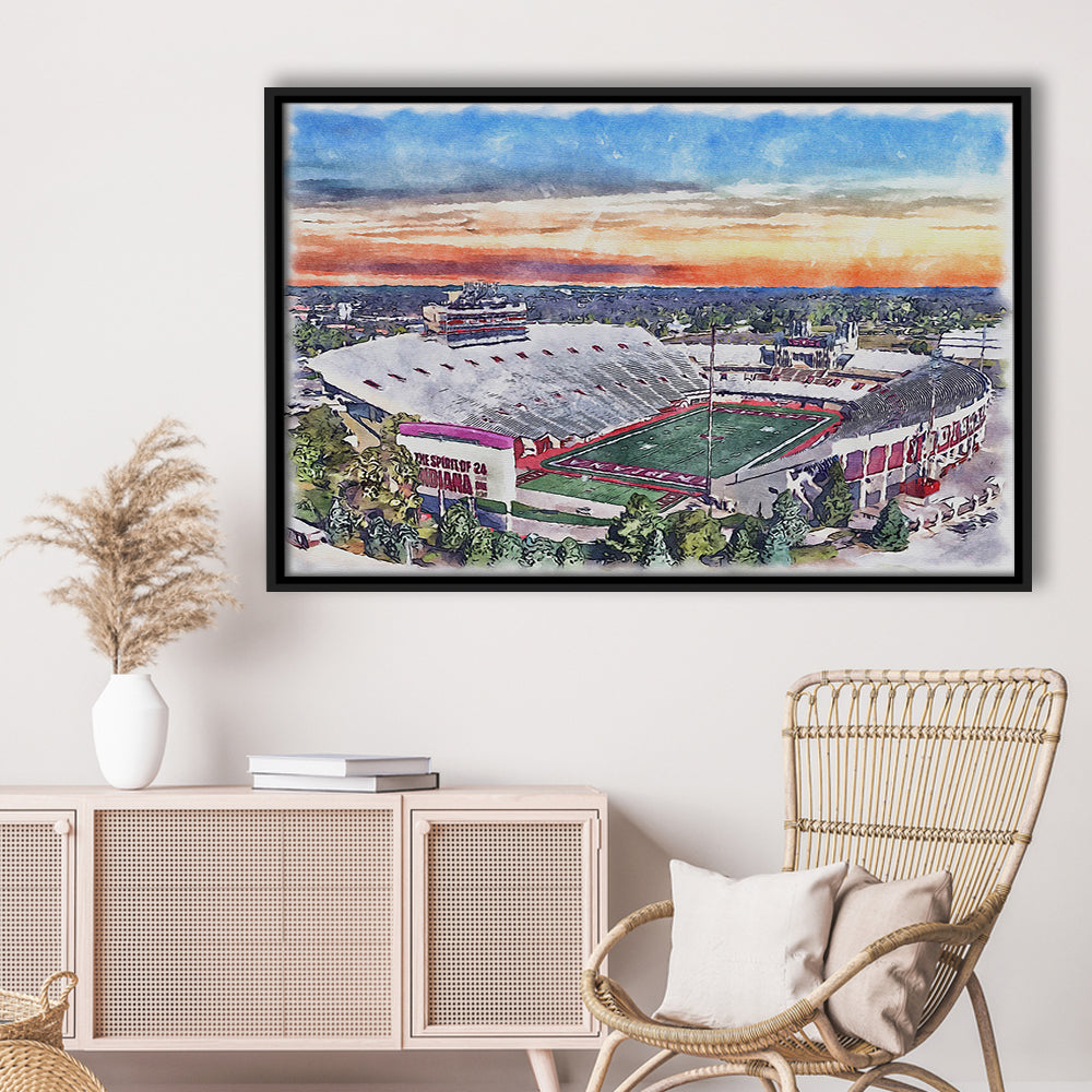 Indiana Memorial Painting Stadium Watercolor, Bloomington Indiana, Sport Gift Art, Framed Canvas Print Wall Art