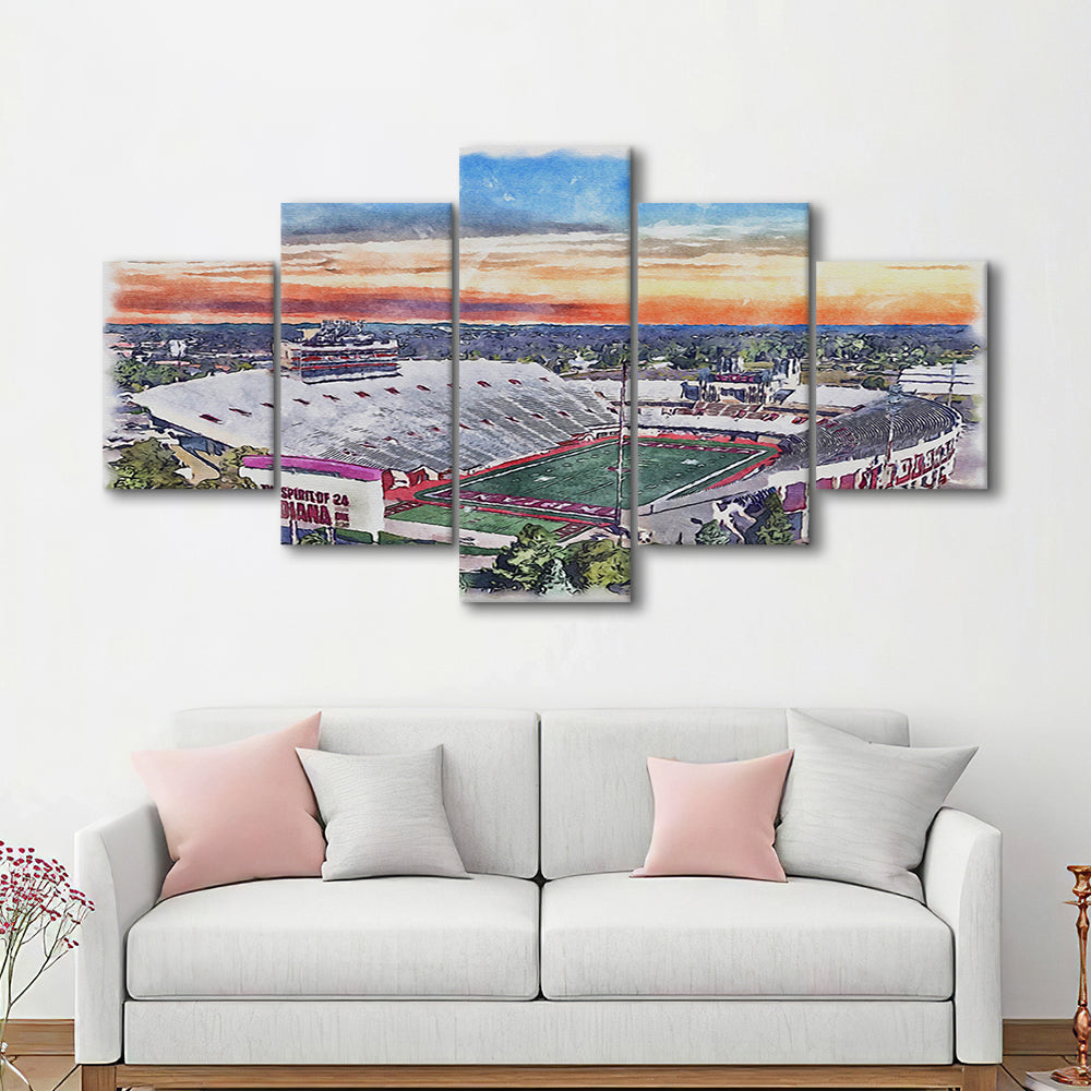 Indiana Memorial Painting Stadium Watercolor, Bloomington Indiana, Sport Art, Mixed 5 Panel, Canvas Print Wall Art