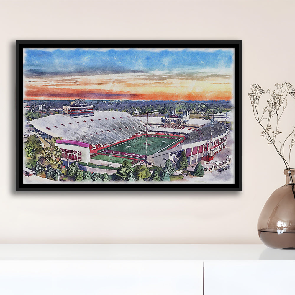 Indiana Memorial Painting Stadium Watercolor, Bloomington Indiana, Sport Gift Art, Framed Canvas Print Wall Art