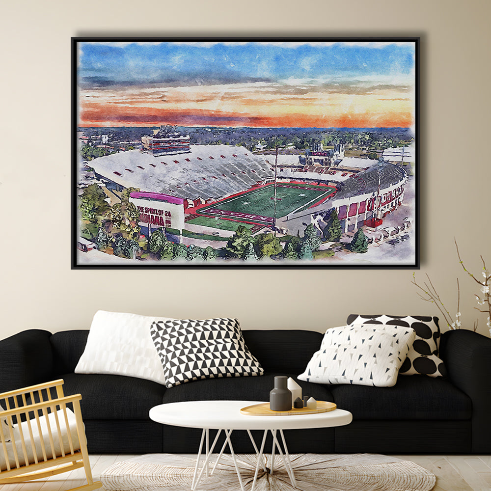 Indiana Memorial Painting Stadium Watercolor, Bloomington Indiana, Sport Gift Art, Framed Canvas Print Wall Art