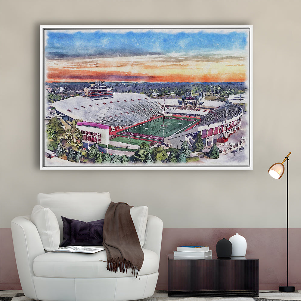Indiana Memorial Painting Stadium Watercolor, Bloomington Indiana, Sport Gift Art, Framed Canvas Print Wall Art