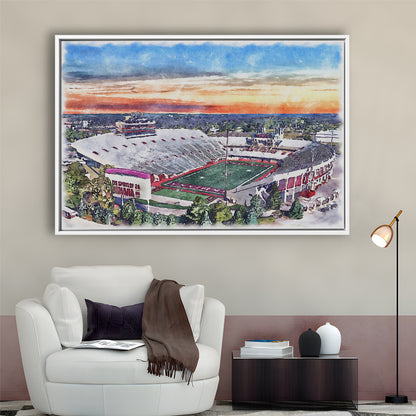 Indiana Memorial Painting Stadium Watercolor, Bloomington Indiana, Sport Gift Art, Framed Canvas Print Wall Art