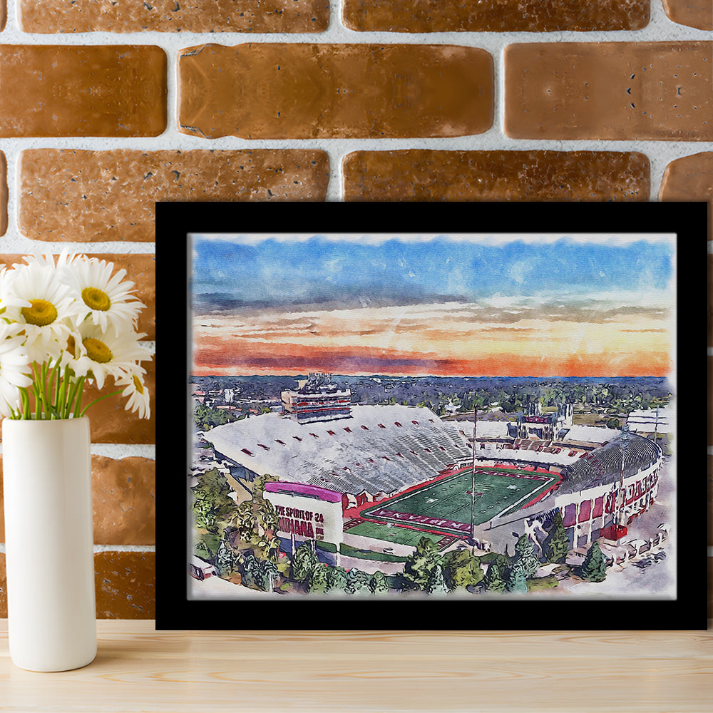 Indiana Memorial Painting Stadium Watercolor, Bloomington Indiana, Sport Gift Art, Framed Art Print Wall Decor
