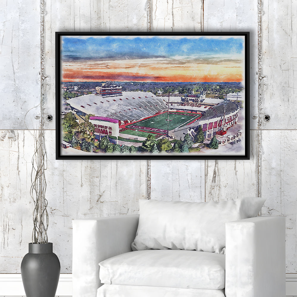 Indiana Memorial Painting Stadium Watercolor, Bloomington Indiana, Sport Gift Art, Framed Canvas Print Wall Art