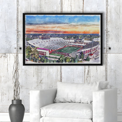 Indiana Memorial Painting Stadium Watercolor, Bloomington Indiana, Sport Gift Art, Framed Canvas Print Wall Art