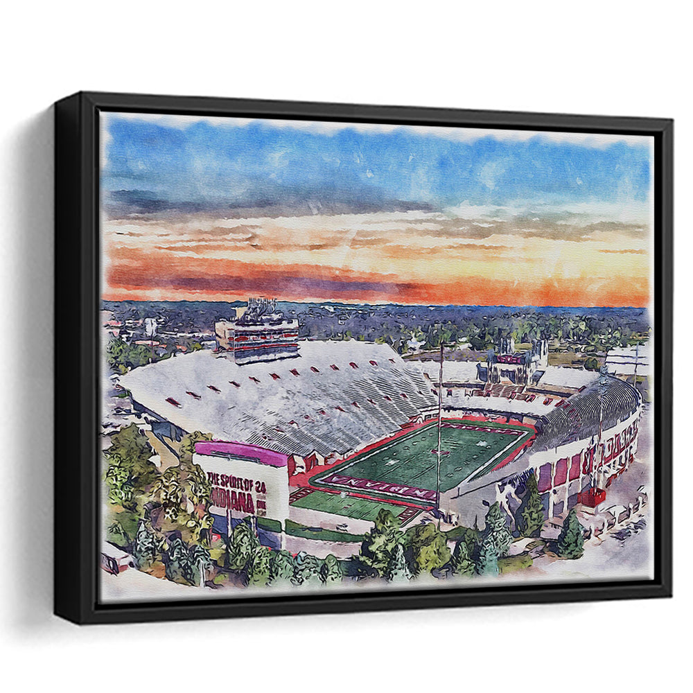 Indiana Memorial Painting Stadium Watercolor, Bloomington Indiana, Sport Gift Art, Framed Canvas Print Wall Art