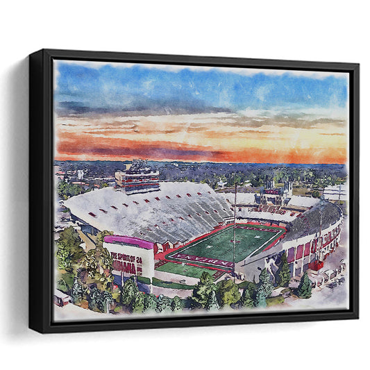 Indiana Memorial Painting Stadium Watercolor, Bloomington Indiana, Sport Gift Art, Framed Canvas Print Wall Art