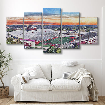 Indiana Memorial Painting Stadium Watercolor, Bloomington Indiana, Sport Art, Mixed 5 Panel, Canvas Print Wall Art