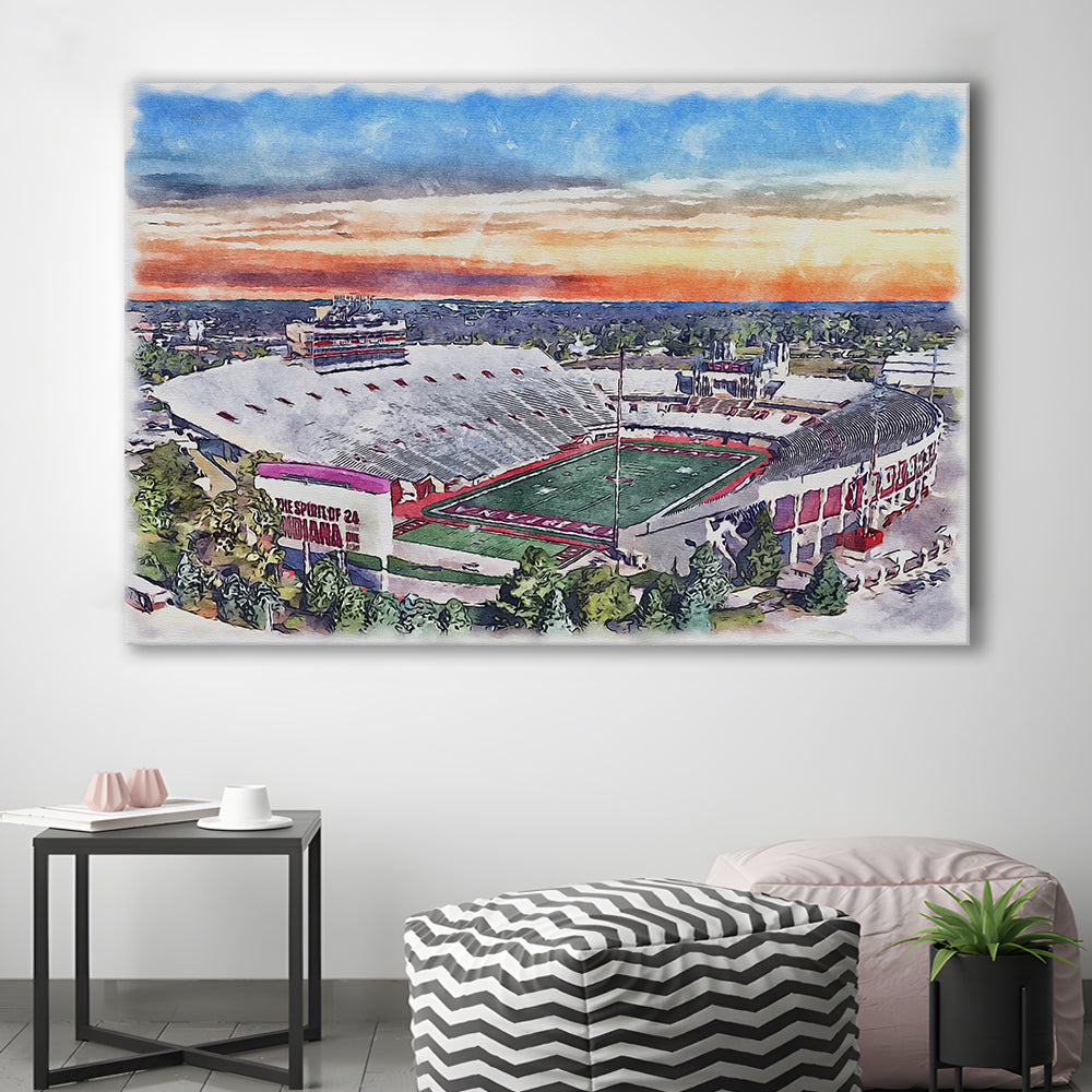Indiana Memorial Painting Stadium Watercolor, Bloomington Indiana, Sport Art, Gifts for him, Canvas Print Wall Art