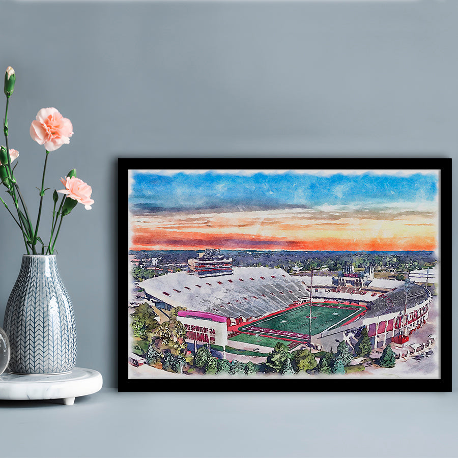 Indiana Memorial Painting Stadium Watercolor, Bloomington Indiana, Sport Gift Art, Framed Art Print Wall Decor