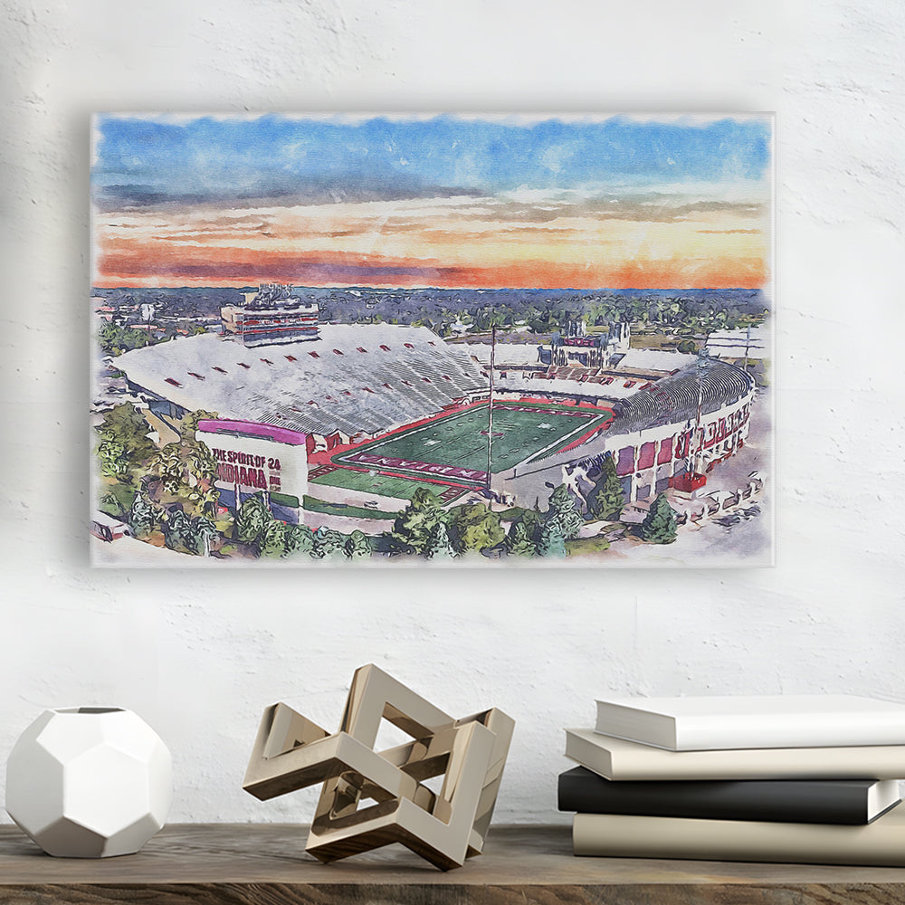 Indiana Memorial Painting Stadium Watercolor, Bloomington Indiana, Sport Art, Gifts for him, Canvas Print Wall Art