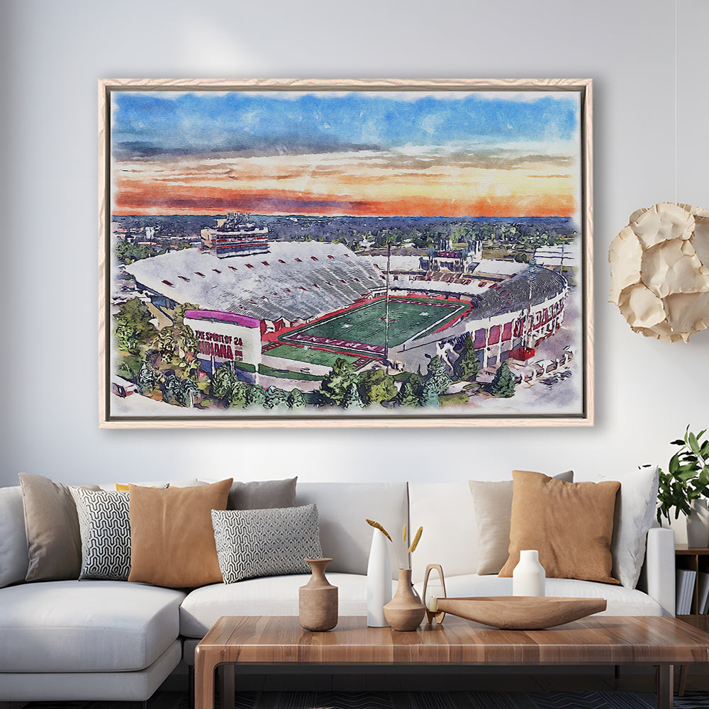 Indiana Memorial Painting Stadium Watercolor, Bloomington Indiana, Sport Gift Art, Framed Canvas Print Wall Art