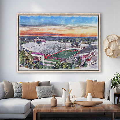 Indiana Memorial Painting Stadium Watercolor, Bloomington Indiana, Sport Gift Art, Framed Canvas Print Wall Art