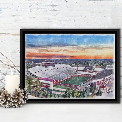 Indiana Memorial Painting Stadium Watercolor, Bloomington Indiana, Sport Gift Art, Framed Canvas Print Wall Art