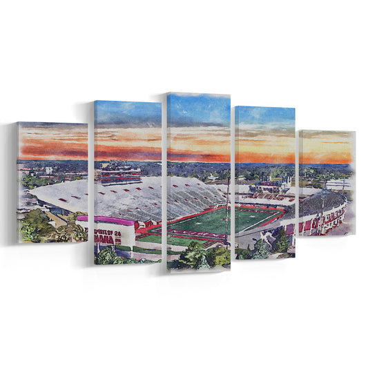 Indiana Memorial Painting Stadium Watercolor, Bloomington Indiana, Sport Art, Mixed 5 Panel, Canvas Print Wall Art