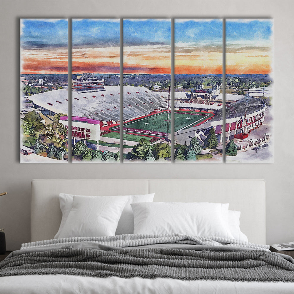 Indiana Memorial Painting Stadium Watercolor, Bloomington Indiana, Sport Art, Extra Large Canvas Print Wall Art