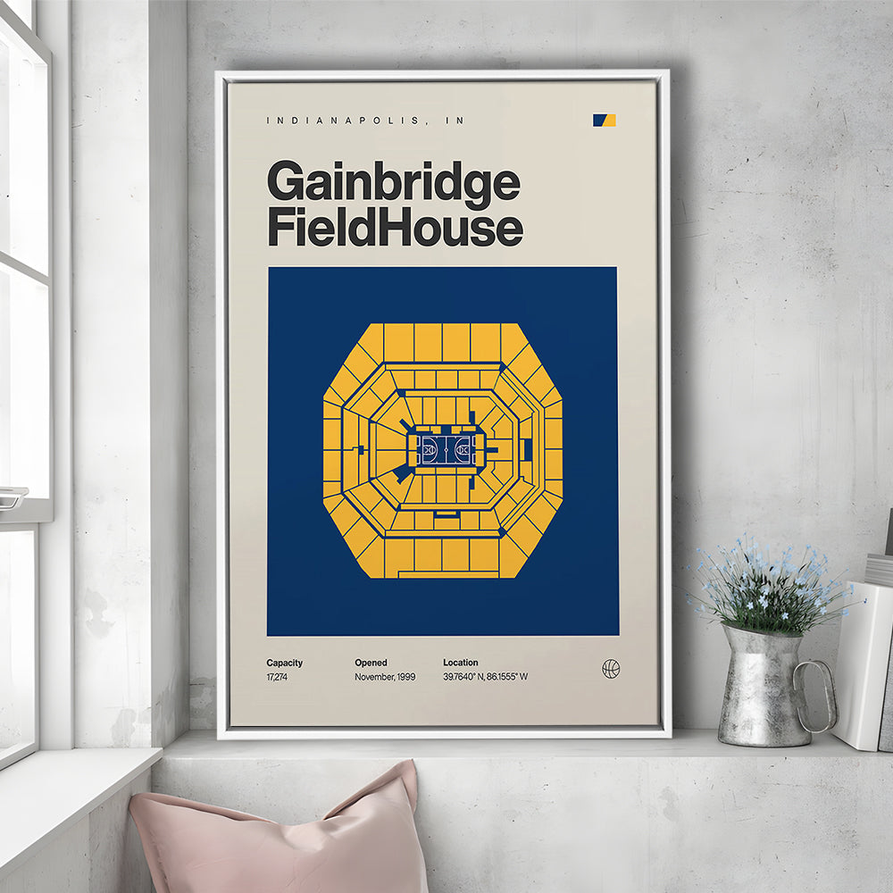 Indiana Pacers Stadium Print, Gainbridge Fieldhouse Stadium Print, Man Cave Gift, Floating Framed Canvas Print Wall Art