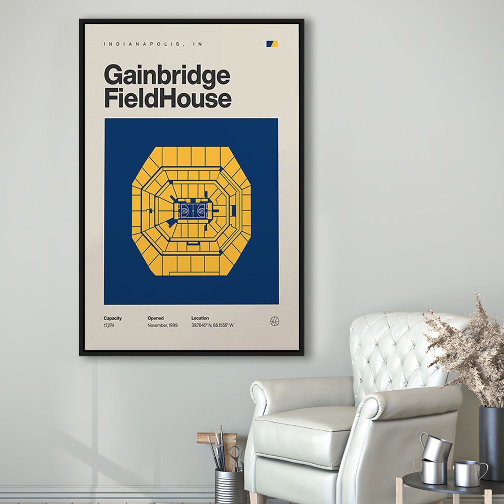 Indiana Pacers Stadium Print, Gainbridge Fieldhouse Stadium Print, Man Cave Gift, Floating Framed Canvas Print Wall Art