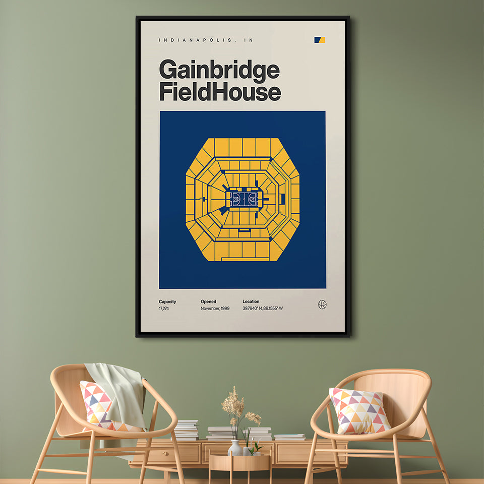 Indiana Pacers Stadium Print, Gainbridge Fieldhouse Stadium Print, Man Cave Gift, Floating Framed Canvas Print Wall Art