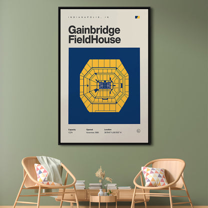 Indiana Pacers Stadium Print, Gainbridge Fieldhouse Stadium Print, Man Cave Gift, Floating Framed Canvas Print Wall Art